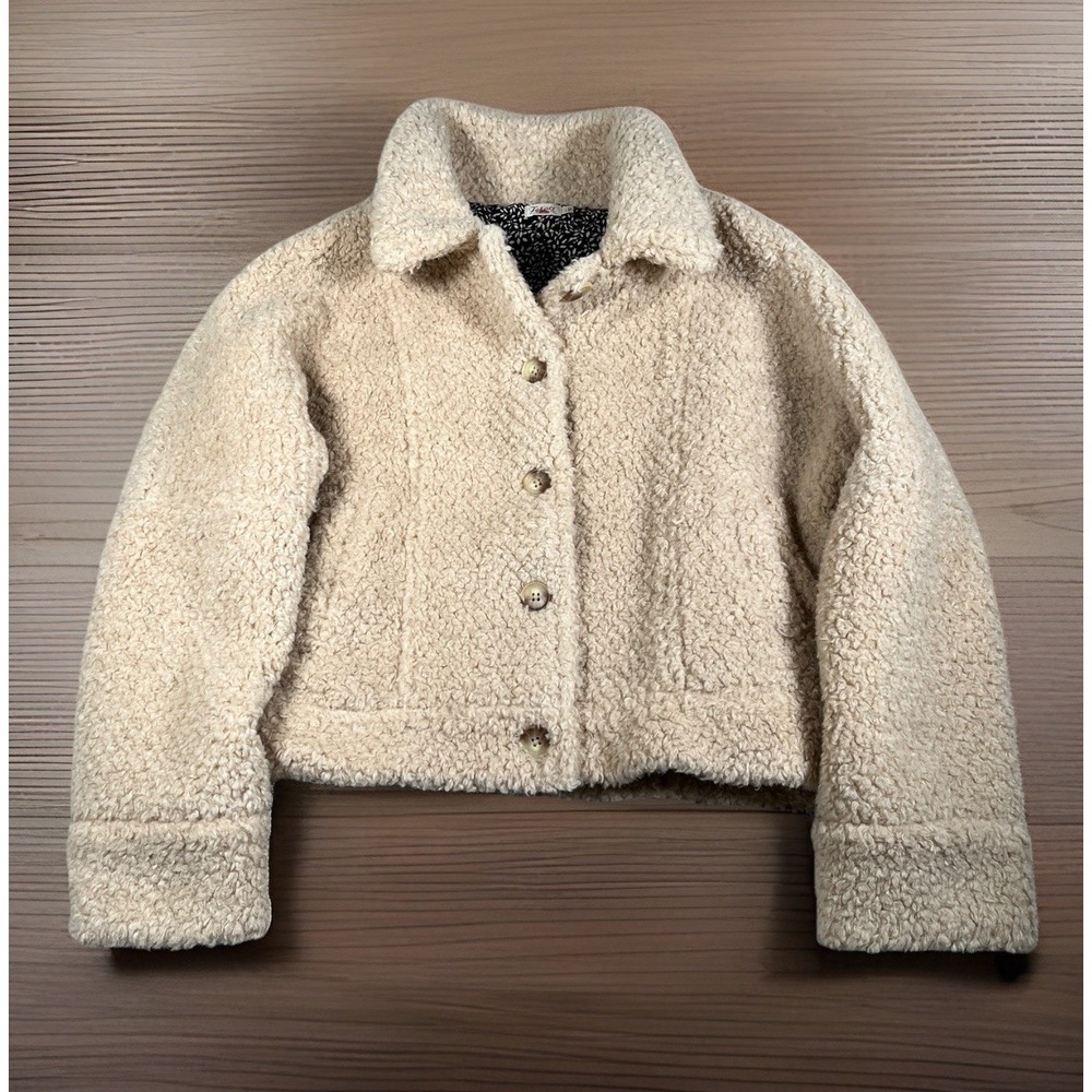 Faherty Timber‎ Ridge High Pile Fleece Jacket in Snowfall Women Size Large-EUC